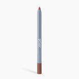 A taupe-brown PrimePrometics™ Velvet Lip Contour makeup pencil with a light blue body, brown cap, sharpened tip, and “Prime” in white text stands upright against a plain white background.
