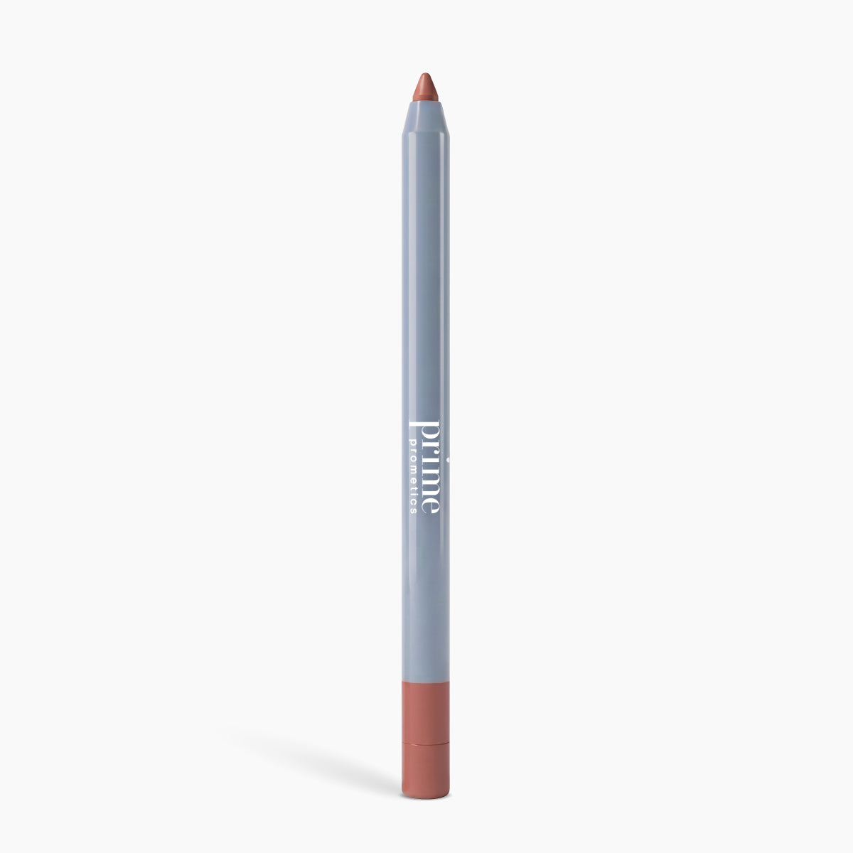 A mauve Velvet Lip Contour pencil by PrimePrometics™, featuring a light gray body and labeled "Prime," stands upright against a white background—an ideal lip liner for mature lips.