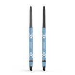 Two blue PrimePrometics™ PrimeEyes Glide Eyeliner pencils stand upright on a white background—a pro-age eyeliner duo ideal for mature eyelids.