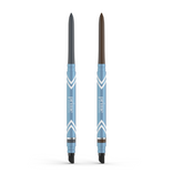 PrimePrometics™ 2pcs PrimeEyes Glide Eyeliner set includes blue retractable pencils with chevron designs and smudger tips in dark grey and brown. Water-resistant, perfect for mature eyelids, ensuring smooth, all-day pro-age application.