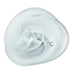 A clear, glossy gel blob with small air bubbles trapped inside, set against a white background.