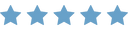 Five blue stars in a horizontal row, commonly representing a five-star rating or top score.