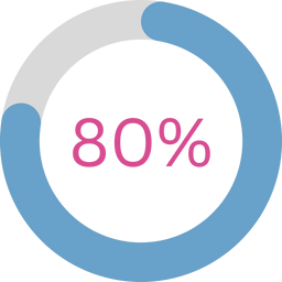 A circular progress chart is mostly filled with blue, showing 80% completion, with 80% written in pink at the center.