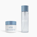 Two PrimePrometics™ products—PrimeEyes Hydrate in a small white jar with blue lid and PrimeSkin Beauty Water in a clear bottle with matching blue cap—displayed on a white background. Ideal for your daily skincare routine.