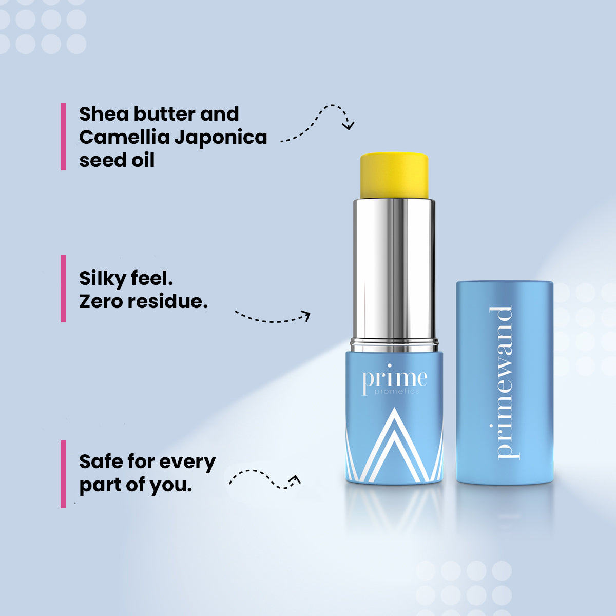 Prime Prometics PrimeWand Nourish stick with shea butter and Camellia Japonica seed oil, silky feel with zero residue, safe for every part of you