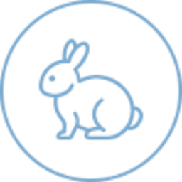A simple blue line drawing of a rabbit sitting, enclosed within a blue circle on a white background.