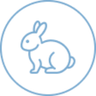 A simple blue line drawing of a rabbit sitting, enclosed within a blue circle on a white background.