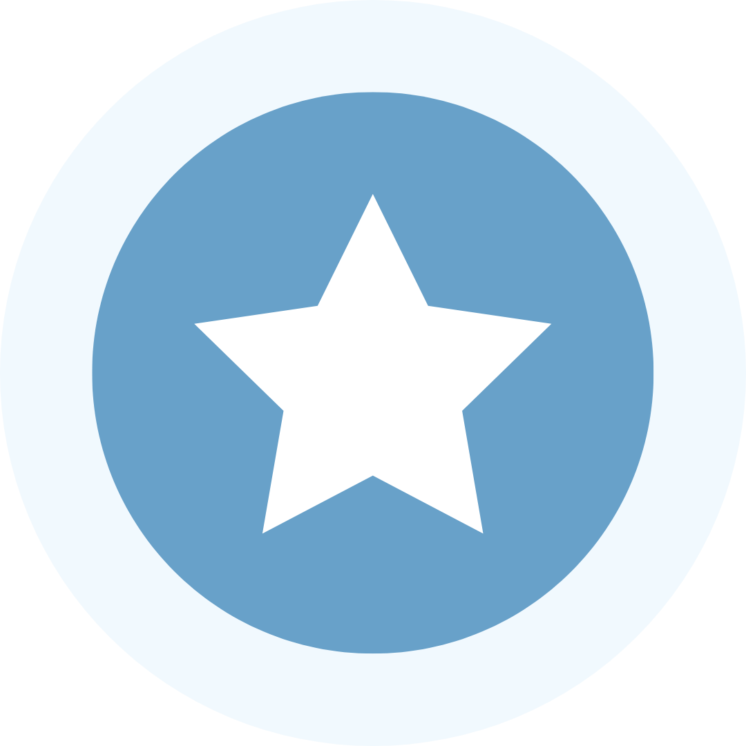 A white five-pointed star centered inside a blue circle, with a light gray background.