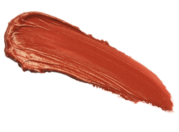 A smooth swipe of reddish-brown lipstick or cream makeup is smeared on a white background, showing a glossy texture and even application.