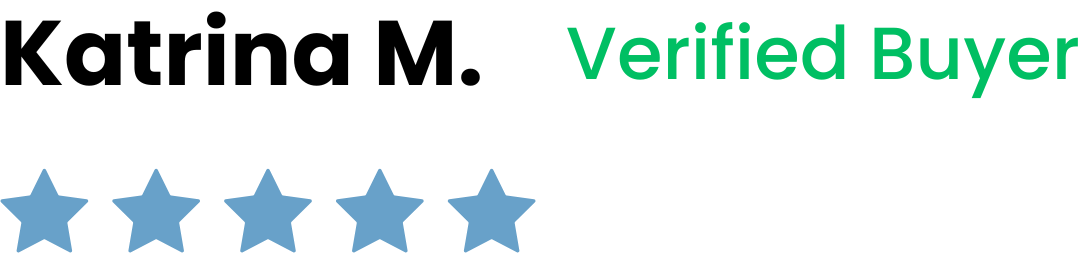 Katrina M. Verified Buyer above five blue stars, indicating a five-star review.
