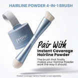 Introducing the PrimePrometics™ 4-in-1 Hairline Powder Brush: a blue cylindrical brush and case set with the brand logo elegantly printed on it. Pair this versatile, cruelty-free brush with Instant Coverage Hairline Powder (sold separately) for flawless, gentle blending and effective application.