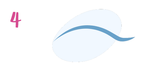A pink number 4 sits to the left of a light blue oval with a thick blue curved line running diagonally across it from lower left to upper right.