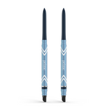 Two PrimePrometics™ PrimeEyes Glide Eyeliners, blue retractable pencils with pointed tips, silver chevron design, Prime branding, and smudgers on one end, stand upright on a white background. Set includes 2 pieces.