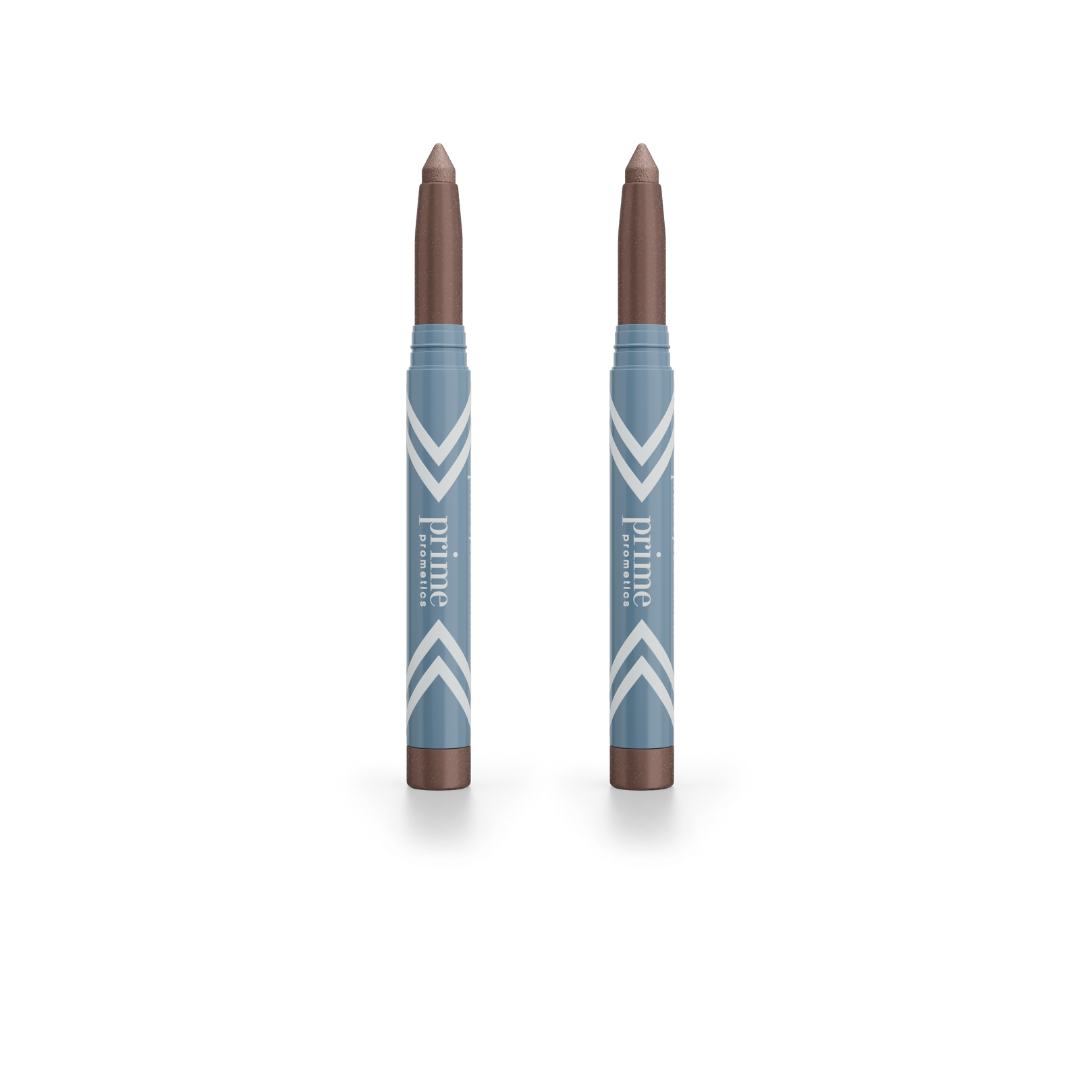 Two identical PrimePrometics™ 2pcs PrimeEyes Eye Brightener sticks with blue and white chevron-patterned packaging stand on a white background, ideal for adding radiance to your eye care routine.