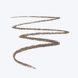 A brown, textured, zigzag line is drawn in a loose spiral pattern on a plain white background, resembling a makeup pencil or crayon stroke.