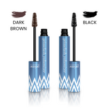 Two tubes of PrimePrometics™ 2 x PrimeLash Volumizer mascara—one Dark Brown and one Black—each labeled above with matching color swatches.