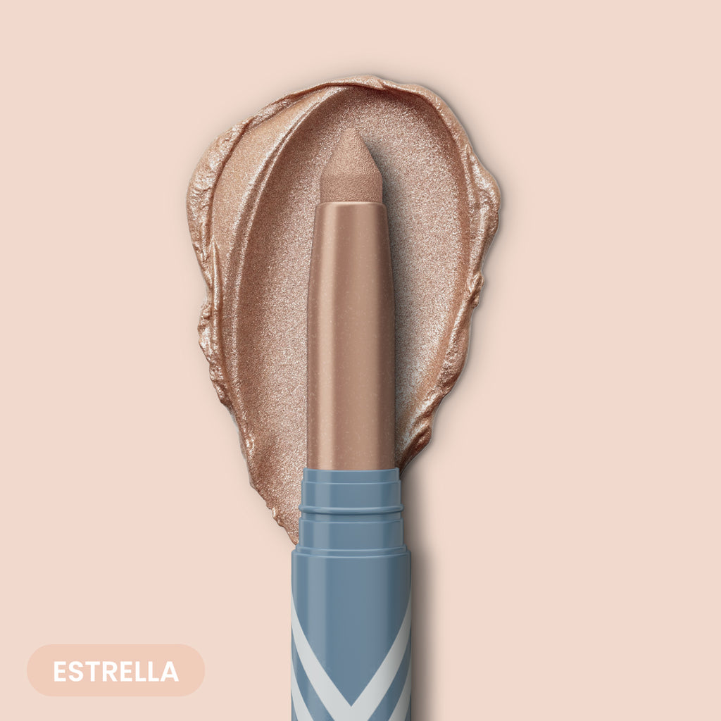 Prime Prometics PrimeEyes Eye Brightener in Estrella with champagne swatch and shimmer stick