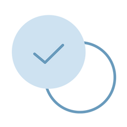 A light blue circle with a checkmark inside overlaps with a blue outlined circle on a light gray background.