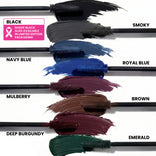 The Beauty That Gives Set by PrimePrometics™ features mascara wands with black, smoky, navy blue, royal blue, mulberry, brown, deep burgundy, and emerald for vibrant eye-brightening and lengthening results.