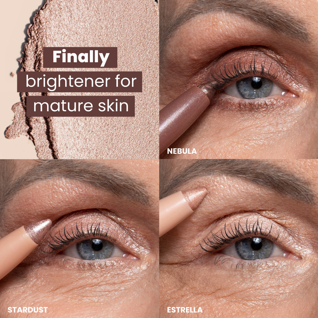 Prime Prometics PrimeEyes Eye Brightener — finally a brightener for mature skin — shown in Nebula, Stardust, and Estrella