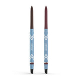 The 2pcs PrimeEyes Glide Eyeliner by PrimePrometics™ features blue twist-up pencils with chevron design, in brown and maroon shades. Each water-resistant eyeliner includes a built-in smudger—ideal for mature skin.