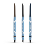 Ecstatic Eyes by PrimePrometics™ includes three retractable eyeliners in light blue barrels with white accents and "prime." Each water resistant liner for mature eyes features a smudger tip and comes in brown, black, or navy blue.