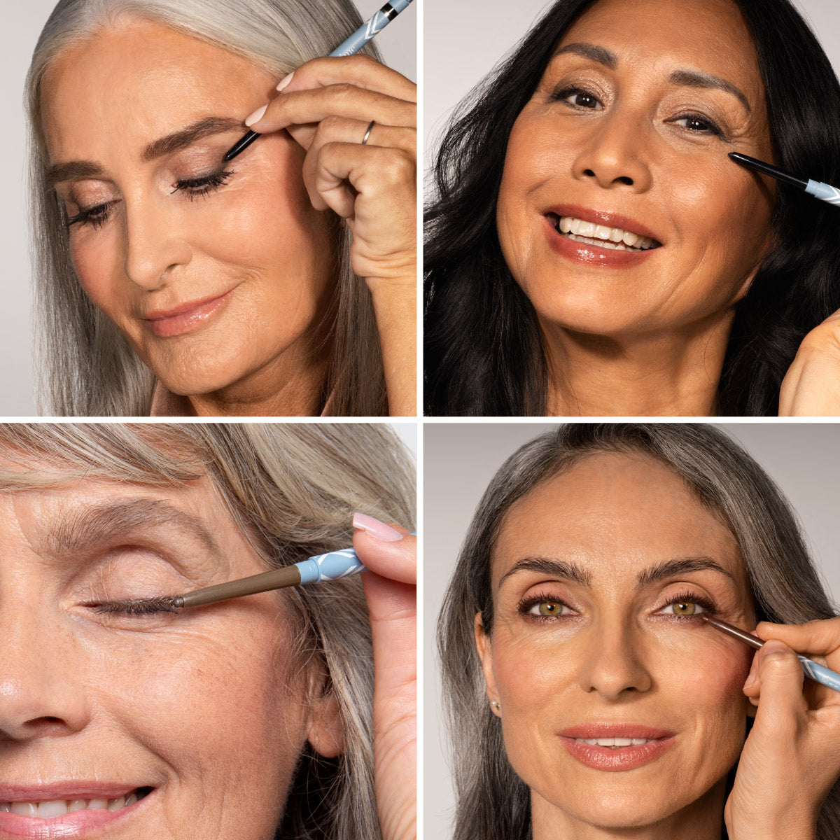 Mature women wearing PrimEyes Glide Eyeliner, [specific look — fill in per image].