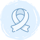 A light blue awareness ribbon icon set against a pale blue circular background.