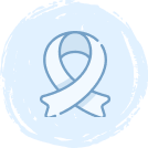A simple blue awareness ribbon icon is centered on a light blue circular background.