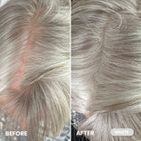 Mature woman before and after showing natural fullness and gray coverage using Hairline Powder