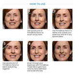 Prime Prometics Brow Collection how to use: brush unruly hairs with the spoolie, define and fill brows with PrimeBrow Pencil, blend with the spoolie, then set the look with PrimeBrow Tinted Gel