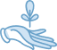 A simple blue line drawing of an open hand with a small sprouting plant above the palm, symbolizing growth, care, or nurturing.