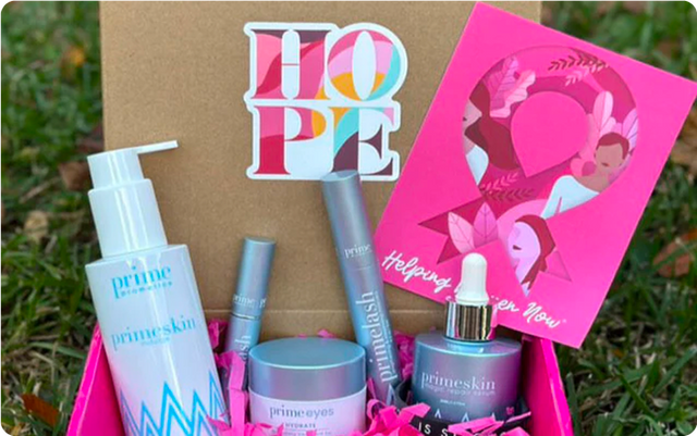 Prime in HOPE Kits packaged for breast cancer survivors.
