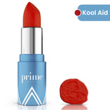 Prime Prometics PrimeLip Lipstick in Kool Aid, a bright orange-red shade with swatch shown