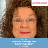 Ambassador L. Burns wearing Prime Prometics Razz My Berries lipstick, 5-star review: I love the coverage and the staying power