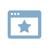A blue icon of a computer window with three round buttons in the top left corner and a large star symbol in the center, set against a light background.