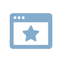A blue icon of a web browser window with a large star in the center, on a light gray background.