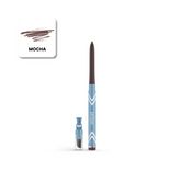 The PrimePrometics™ PrimeEyes Glide *New* Bundle features a brown retractable eyeliner pencil with a blue and white design, uncapped, and a mocha swatch labeled MOCHA. This smudge-proof liner offers precise, long-lasting color.
