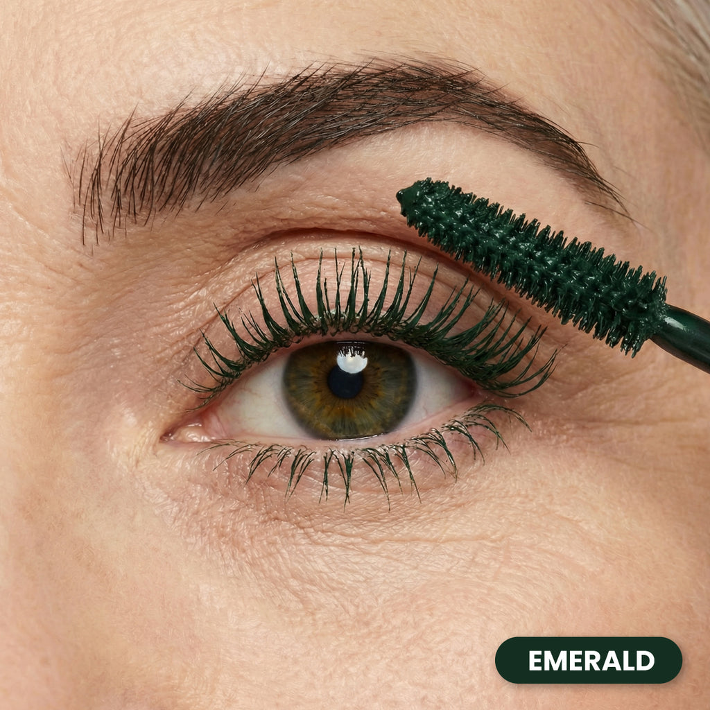 Closeup of an eye with Prime Prometics PrimeLash Mascara in Emerald applied with the brush wand