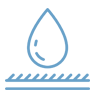 A blue outline of a water droplet above a striped surface, suggesting water resistance or waterproof material.