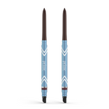 Two PrimePrometics™ PrimeEyes Glide Eyeliners, in brown, stand upright in blue and white packaging against a white background—ideal as pro-age, water-resistant eyeliner for mature skin.