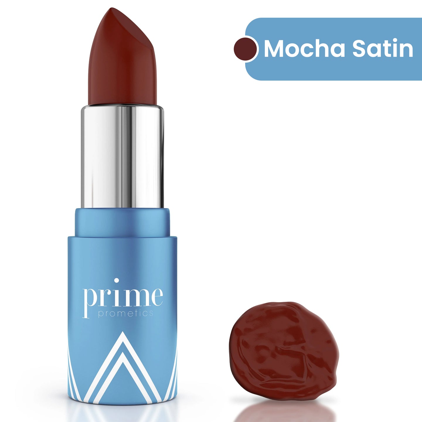 Prime Prometics PrimeLip Lipstick in Mocha Satin, a deep brown shade with swatch shown