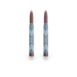 Two PrimePrometics™ 2pcs PrimeEyes Eye Brightener sticks with blue chevron design stand upright, showcasing their brownish-purple formula for easy eye care and a radiant brightening effect, all set against a white background.