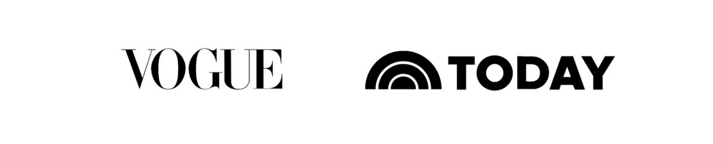Logos of Vogue in elegant serif font on the left and Today with a stylized sunrise icon on the right, both in black on a white background.