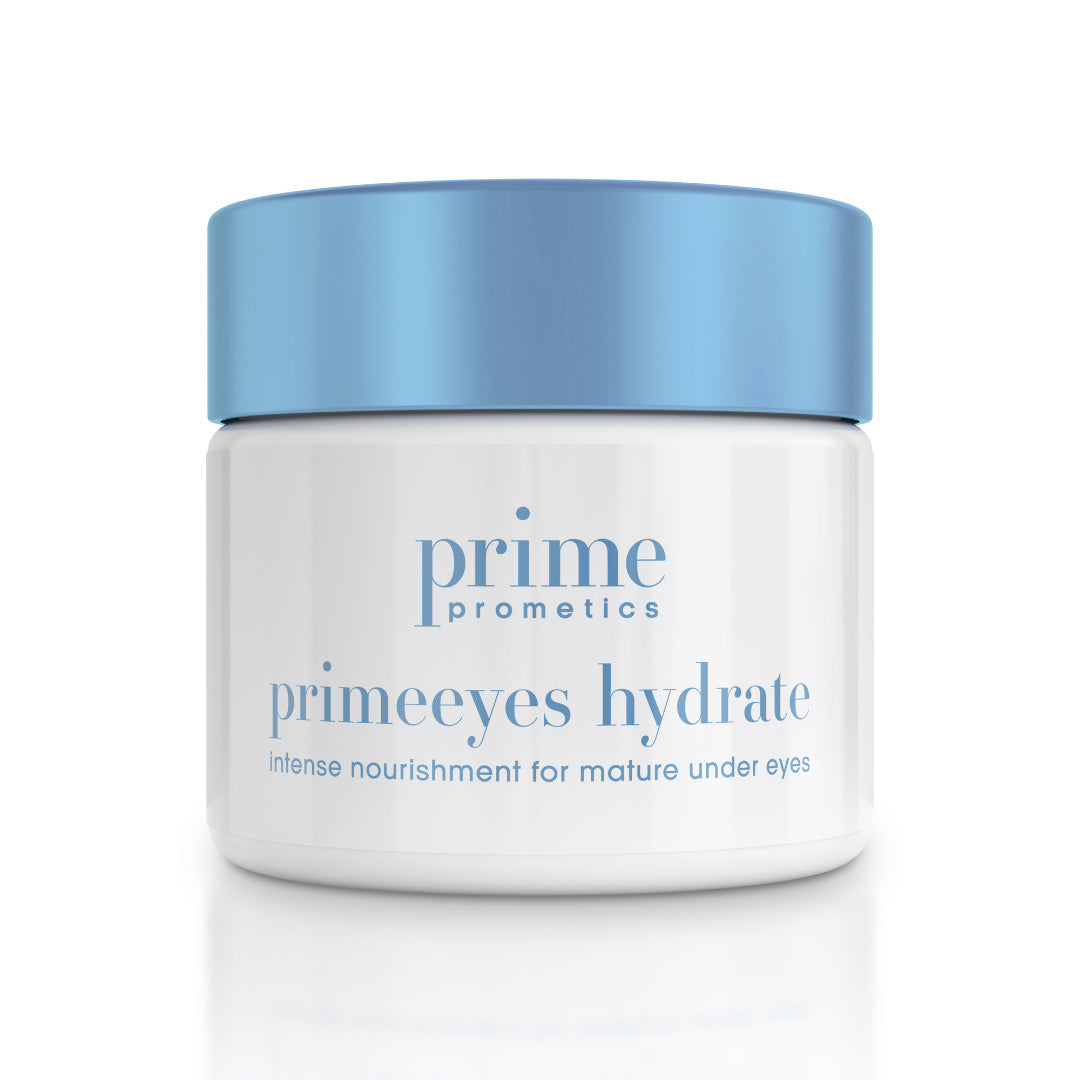 Prime Prometics PrimeEyes Hydrate jar centered on a white background, intense nourishment eye cream for mature under eyes