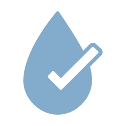 A blue water droplet icon with a white check mark inside, symbolizing clean or approved water.