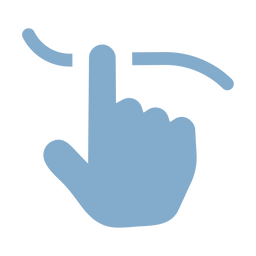 A blue icon of a hand with the index finger pointing up and touching a curved arrow above, indicating a swipe or scroll gesture.