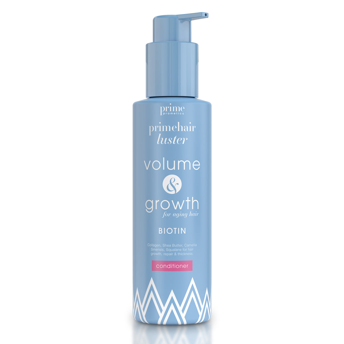Prime Prometics PrimeHair Luster volume & growth conditioner bottle with biotin and squalane for aging hair