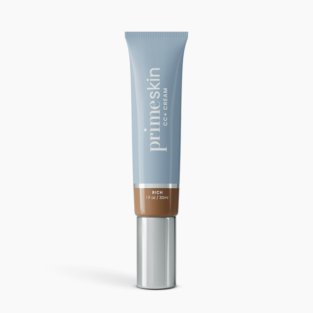 Prime Prometics PrimeSkin CC+ Cream tube in Rich shade, a color-corrective cream for mature deeper skin tones