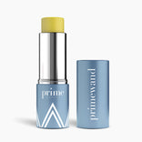 Prime Prometics PrimeWand Nourish stick moisturizer with yellow balm exposed and the blue cap beside it